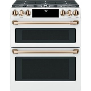 30 in. 6.7 cu. ft. Smart Slide-In Double Oven Gas Range in Matte White with True Convection, Air Fry | The Home Depot