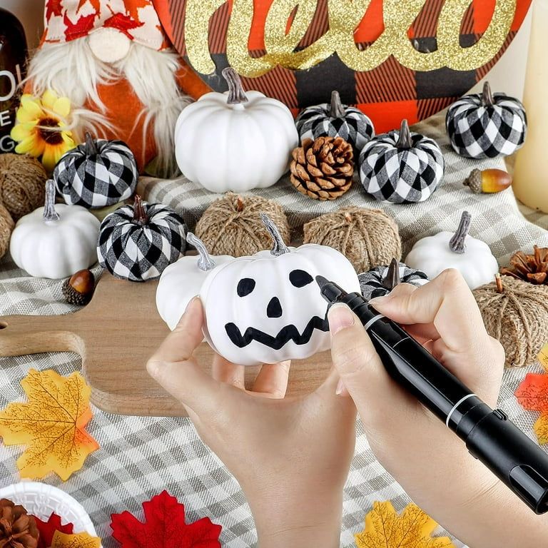 18 Pcs Fall Pumpkin Decor, Foam Pumpkins Burlap Grid White Pumpkins for Decorating Halloween Than... | Walmart (US)