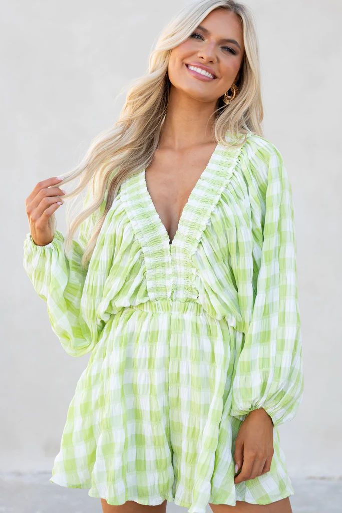 Me First Green Gingham Romper | Red Dress 