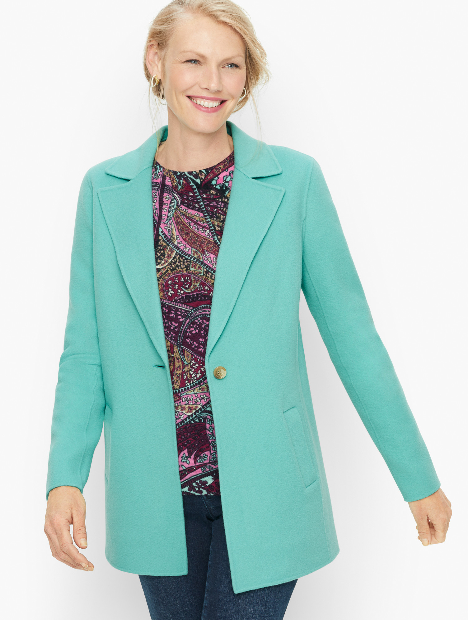 Petite - Double Faced Wool Blend Blazer - Misty Jade - 4 Talbots | Talbots