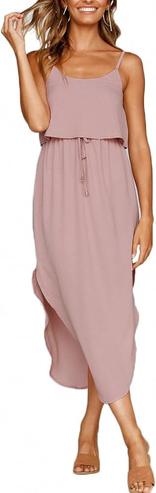 Women's Adjustable Strappy Split Summer Beach Casual Midi Dress | Amazon (US)
