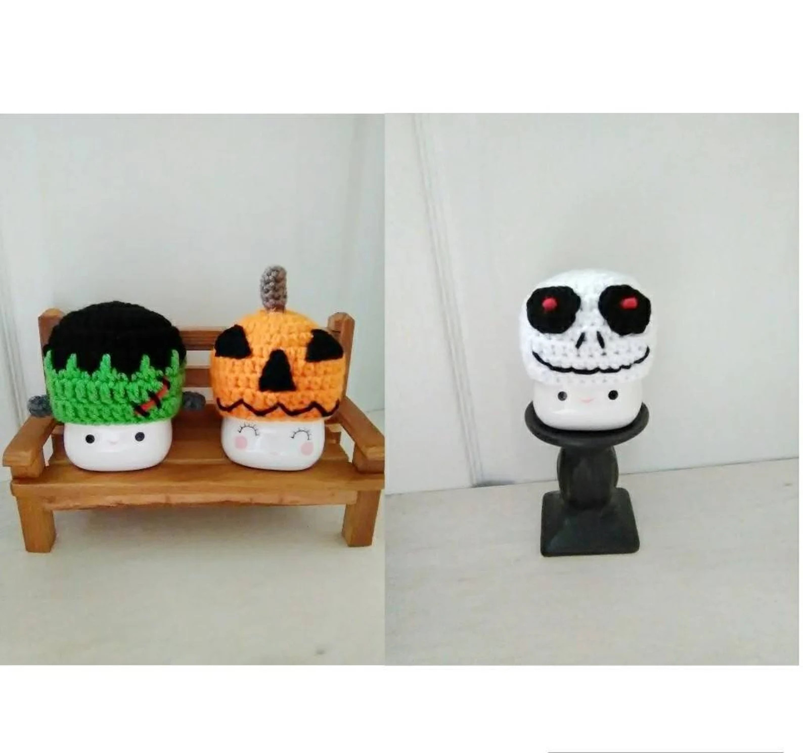 Crochet Halloween Marshmallow Mug Hats, Frankenstein, Jack O Lantern, Skeleton, Halloween Decor, ... | Etsy (US)