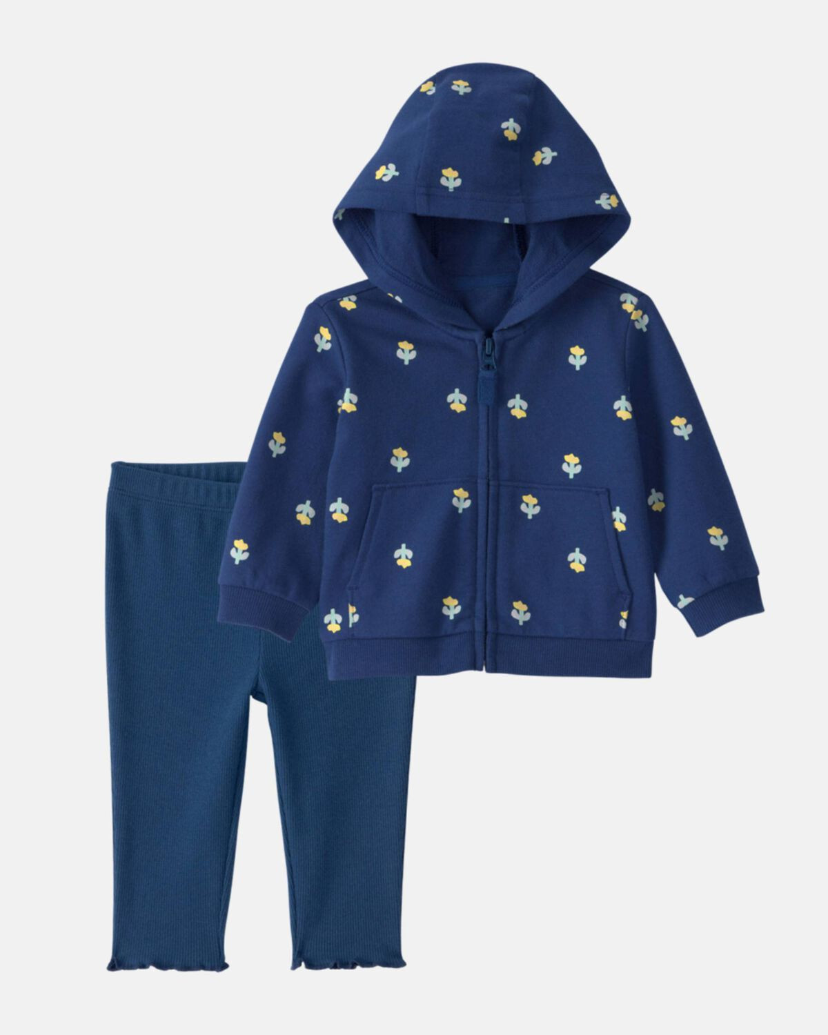 Baby Girl 2-Piece Floral French Terry Hoodie & Pant Set - Navy Blue | Carter's Inc