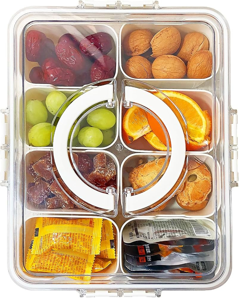 Snackle Box, Divided Serving Tray with Lid and Handle, Clear Charcuterie Container/Storage Organi... | Amazon (US)