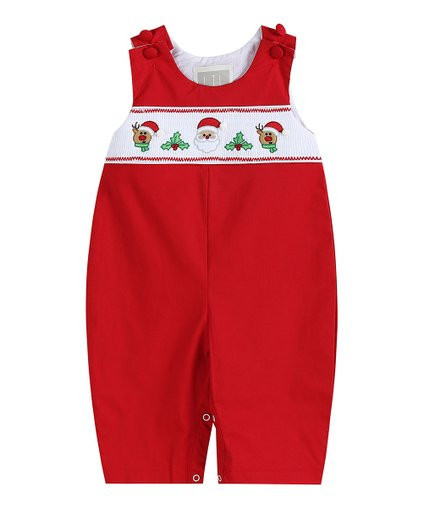 Red Santa &amp; Reindeer Smocked Overalls - Infant &amp; Toddler | Zulily