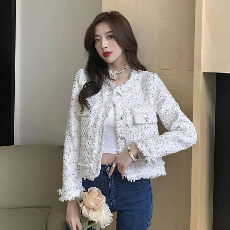 Womens Wool 2023 Autumn Tweed Jackets Women O Neck Short Long Sleeve Loose Tassel Blends Woolen C... | DHGate