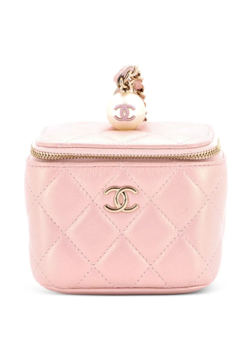 CHANEL Pre-Owned Classic Pearl Vanity Case with Chain Quilted Caviar Mini clutch bag - Pink | Farfetch Global
