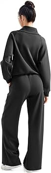 SUUKSESS Women 2 Piece Lounge Matching Set Wide Leg Sweatpant Half Zip Sweatshirt | Amazon (US)