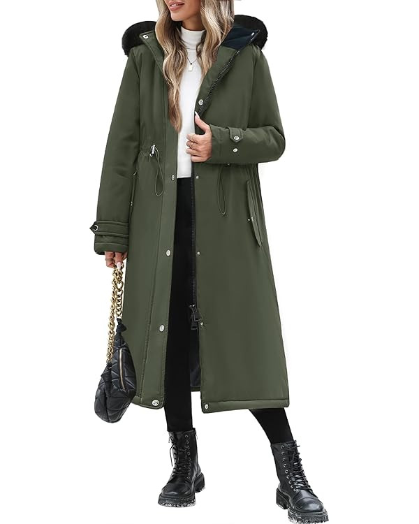Long Winter Puffer Coat for Women Warm Winter Faux Fur Jacket with Detachable Hood Maxi Length Zi... | Amazon (US)