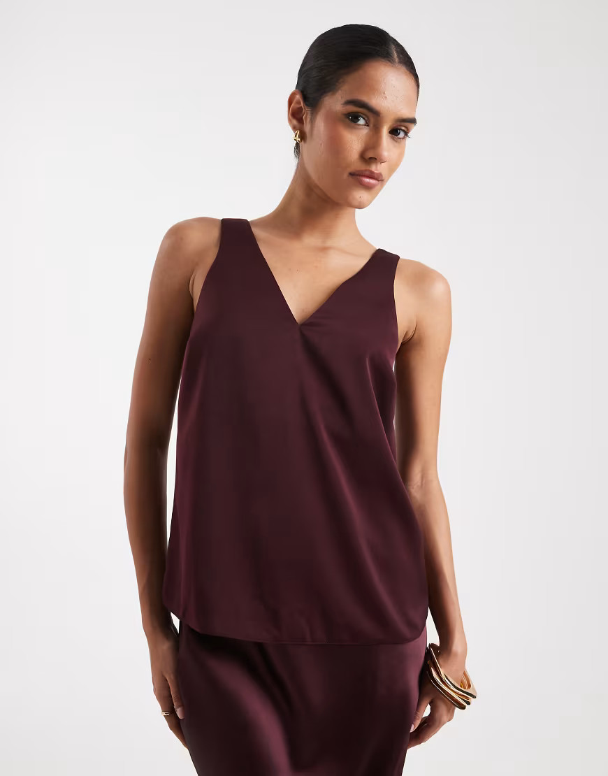 New Look satin cami top in dark burgundy-Red | ASOS (Global)