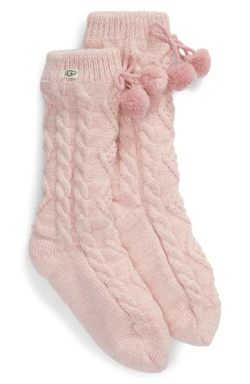 UGG(r) Pompom Fleece Lined Socks in Seashell Pink at Nordstrom | Nordstrom