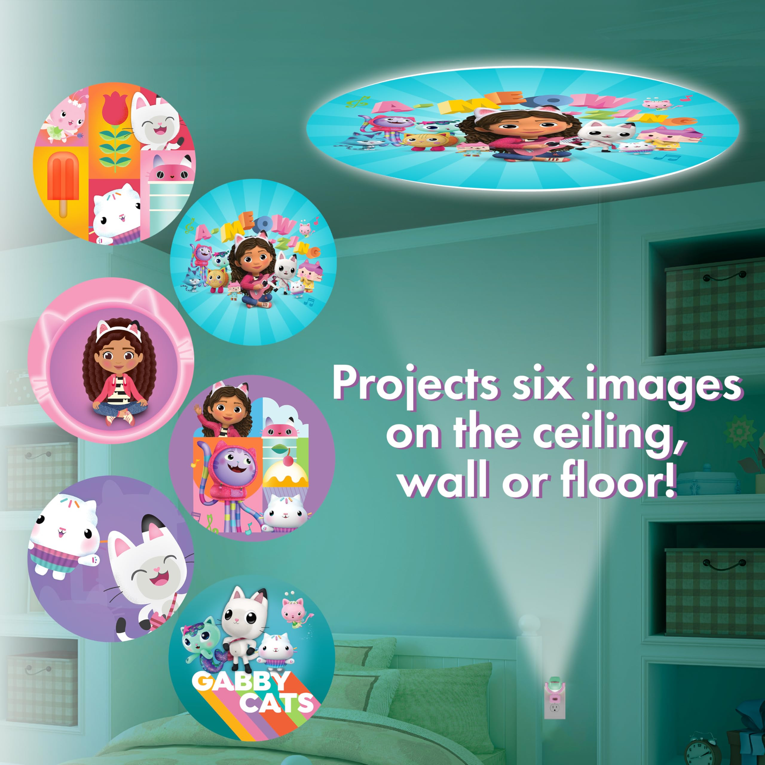 Projectables Gabby's Dollhouse LED Kids Night Light, Projector, Plug-in, Dusk-to-Dawn Sensor, for... | Amazon (US)