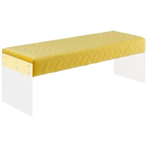 Posh Living Asher Velvet Upholstered Bench with Clear Acrylic Sides in Yellow | Cymax