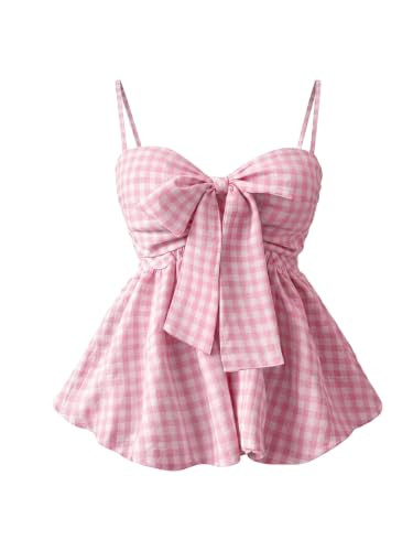 Milumia Women's Plaid Gingham Cami Top Tie Bow Ruffle Peplum Babydoll Tops | Amazon (US)