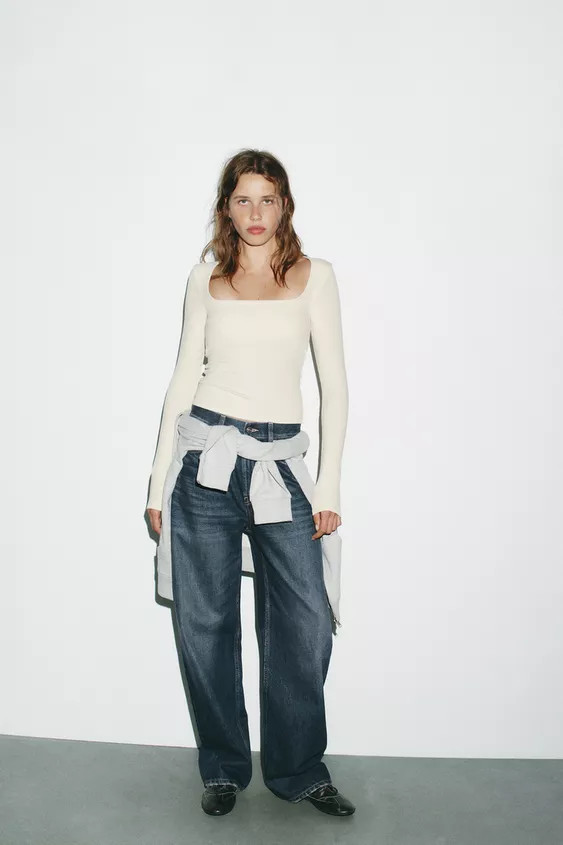 RIBBED SQUARE NECK TOP | Zara US