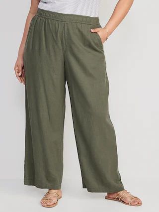 High-Waisted Linen-Blend Wide-Leg Pants for Women | Old Navy (US)