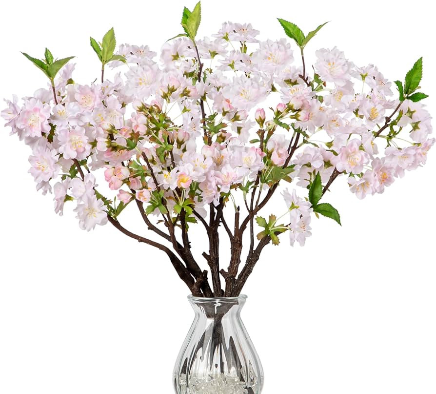 DILATATA 5 Pcs 19" Cherry Blossom Branches for Vase Faux Cherry Flowers Picks Light Pink Peach Bl... | Amazon (US)
