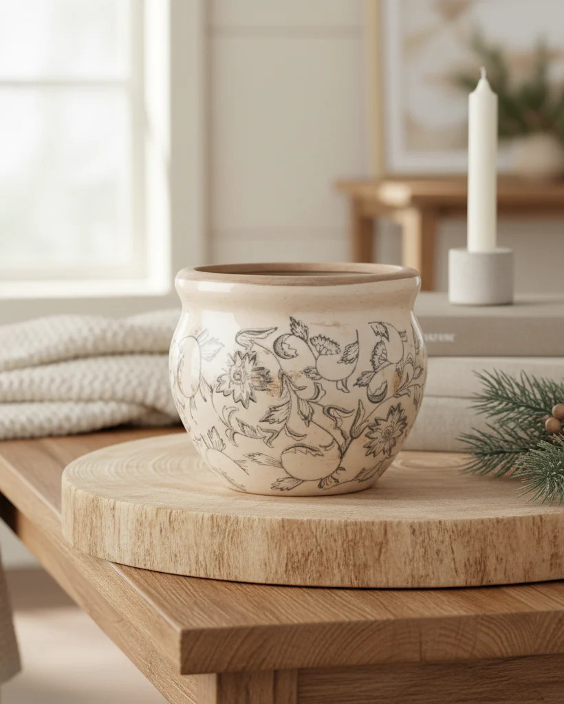 Antiqued Vintage Floral Pot | MJHome