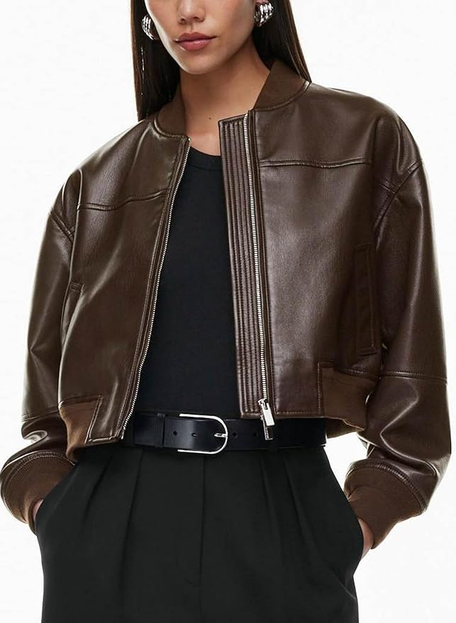 Onzo Bomber Leather Cropped Jacket for Women - Real Lambskin | Amazon (US)