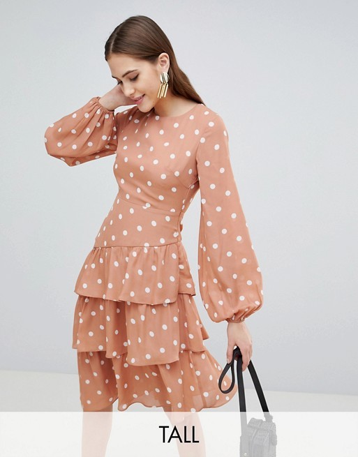 Fashion Union Tall Open Back Midi Dress With Tiered Skirt In Vintage Spot | ASOS US