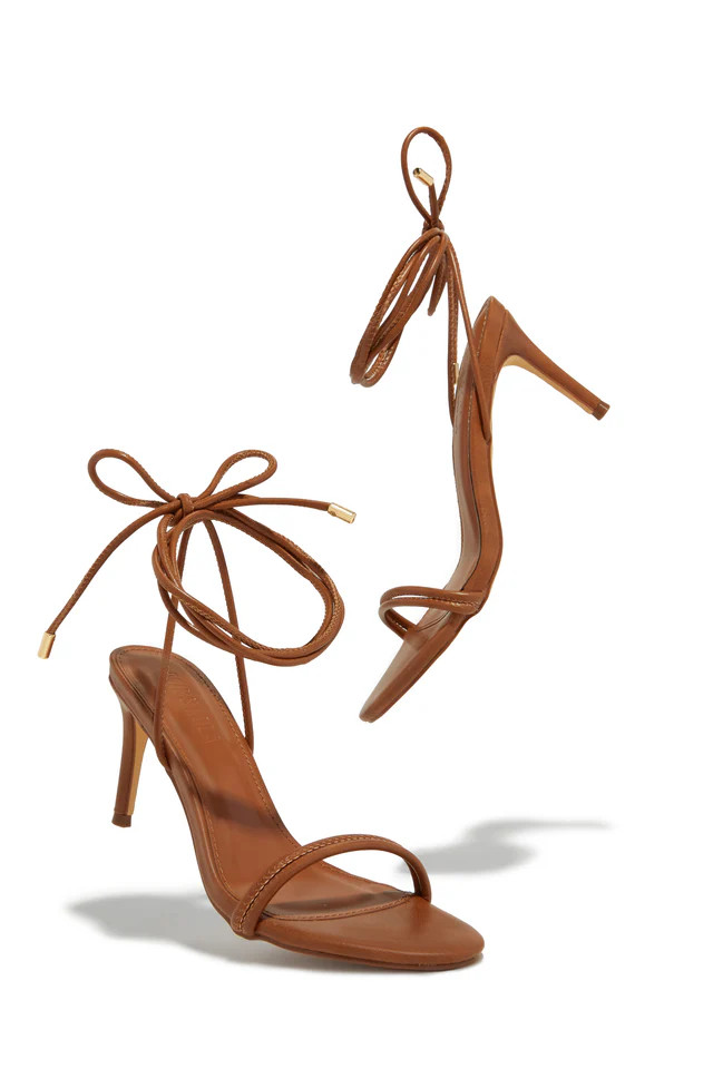 Miss Lola | Ashantii Tan Lace Up Mid Heels | MISS LOLA
