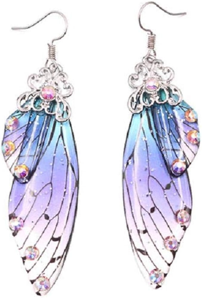 Multicolored Butterfly Wing Hook Earrings Elegant Acrylic Insect Drop Earrings Crystal Dragonfly ... | Amazon (US)