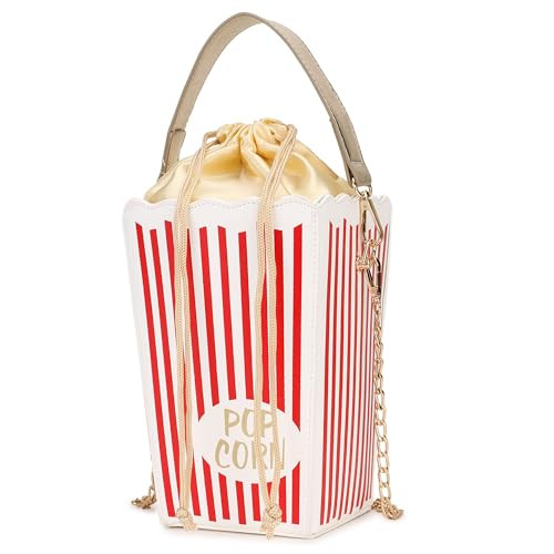 ENJOININ Fashion Red Stripe Cute Popcorn Box Purse Crossbody Shoulder Bag Women Novelty Handbag Chain Purse Casual Bucket Tote Bag | Amazon (US)