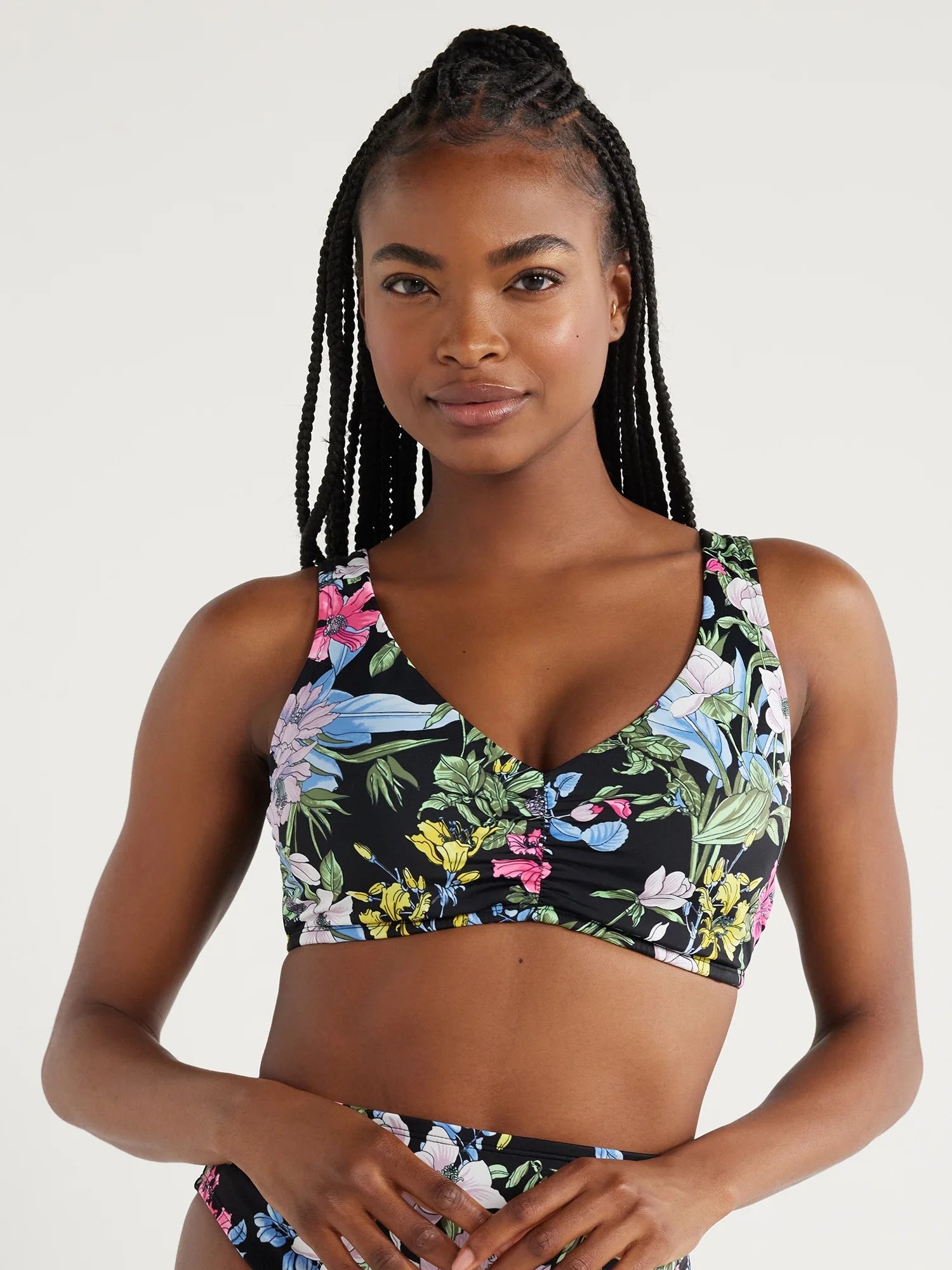 Time and Tru Women's Floral Plunge Swim Top, Sizes S-XL | Walmart (US)