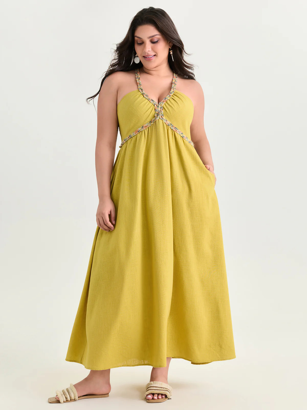 Cotton Linen Breathable Color Contrast Edges Maxi Dress | Bloomchic