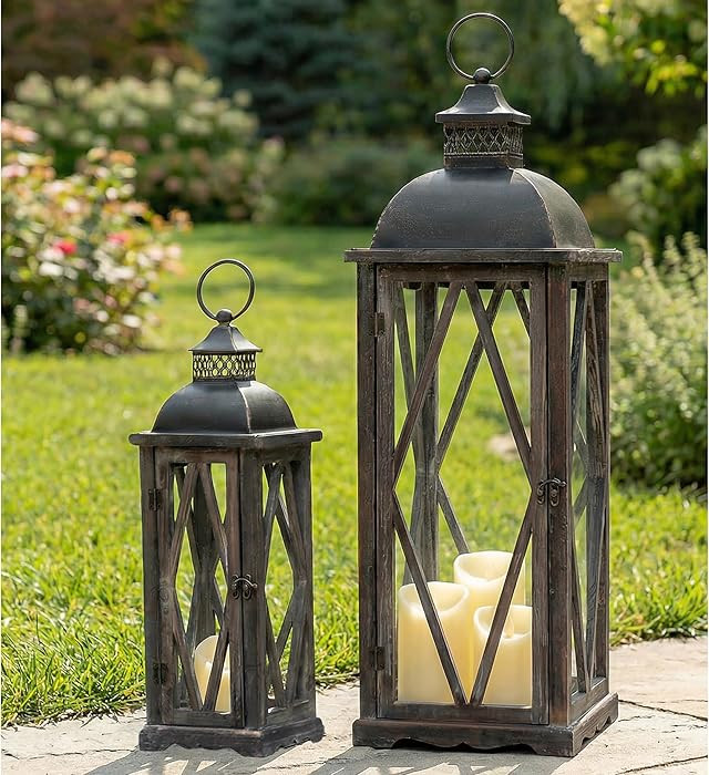Perfnique Farmhouse Outdoor Lanterns for Patio, Set of 2 Rustic Lanterns Decor, Vintage Hanging C... | Amazon (US)