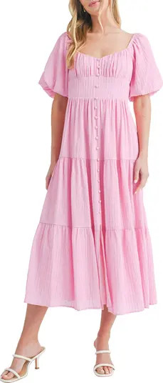 All in Favor Puff Sleeve Tiered Midi Dress | Nordstrom | Nordstrom