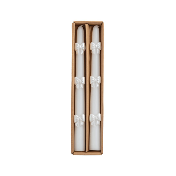 White Bow Taper Candle Set | Mud Pie
