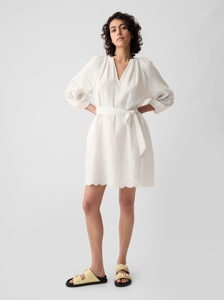 Crinkle Gauze Embroidered Mini Dress | Gap (US)