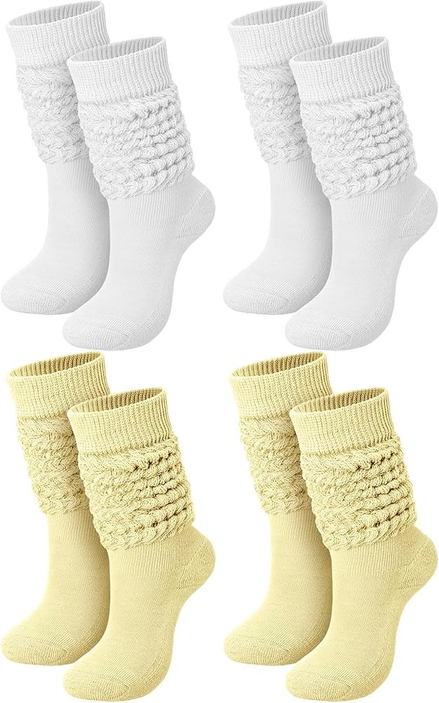 Janmercy 4 Pairs Slouch Socks for Women Bulk Stacked Socks Boot Socks 80s 90s Neon Slouch Socks K... | Amazon (US)