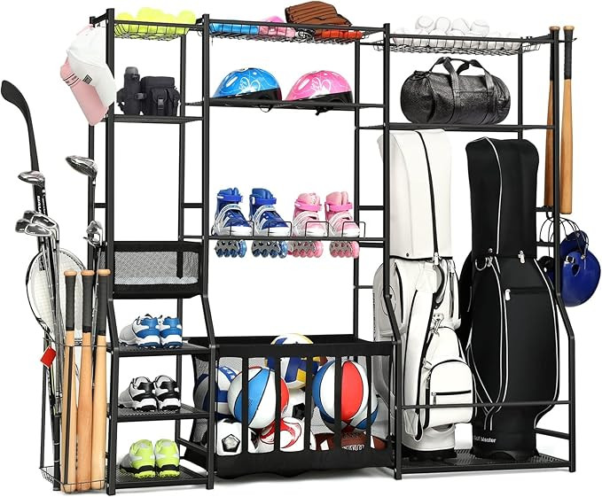 Large Garage Sports Equipment Organizer, golf bag storage, Ball Storage, Upgraded Sports Organize... | Amazon (US)