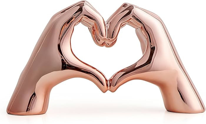 FJS Home Decor Love Heart Hands Statue, Rose Gold Heart Room Decor, Modern Art Home Decorations f... | Amazon (US)