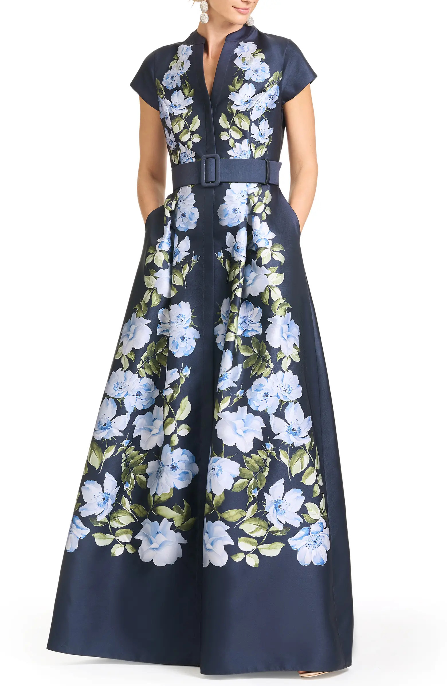 Marta Placed Floral Mikado Gown | Nordstrom