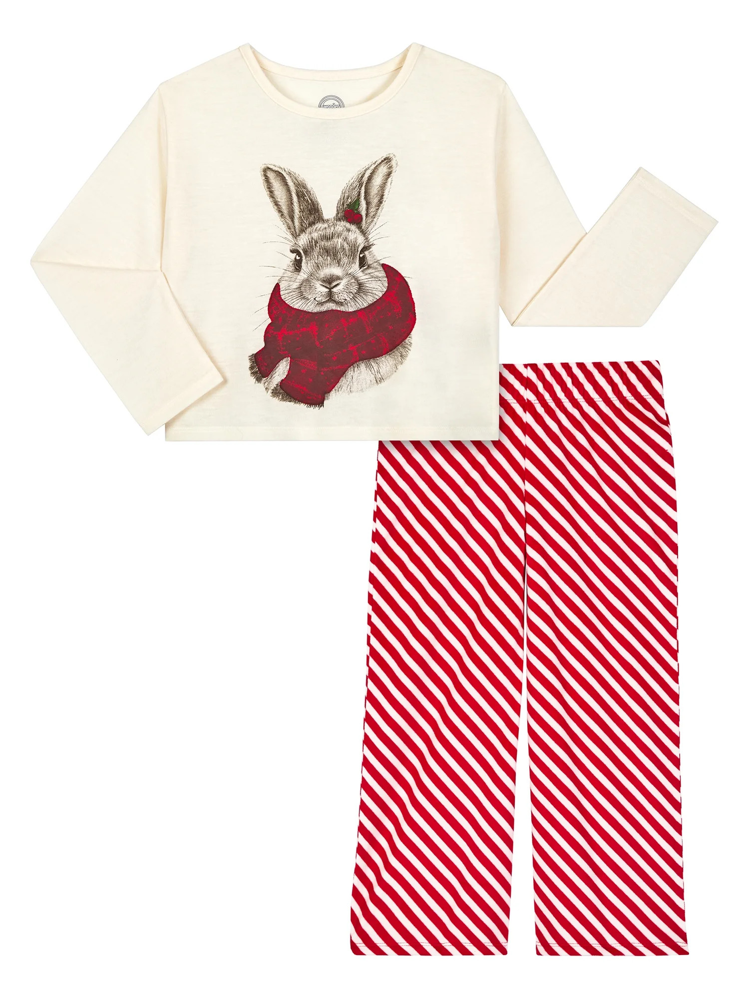 Wonder Nation Girls Long Sleeve Top and Wide Leg Pant Pajama Set, 2-Piece, Sizes 4-18 & Plus | Walmart (US)