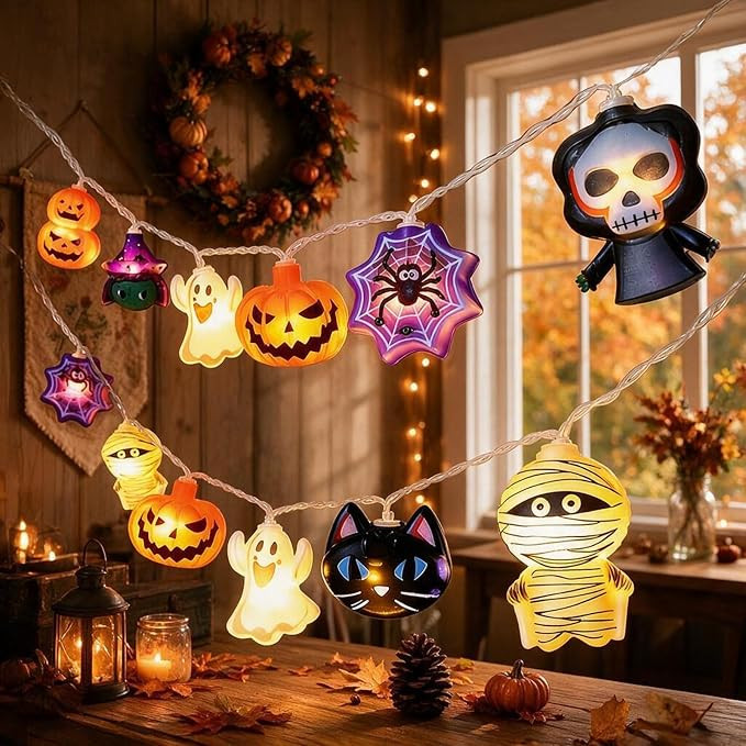 Halloween String Lights, 10FT 20 LED Halloween Decorations Lights with 8 Spooky Shapes Ghost Pump... | Amazon (US)