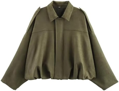 Faux Suede Jacket Women Oversized Long Sleeve Zip Up Epaulet Bomber Leather Jackets Oversized Cas... | Amazon (US)