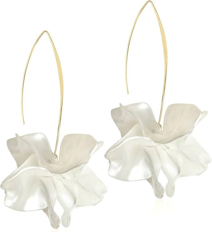 Handmade Bohemian Acrylic Large Flower Dangle Drop Earrings Unique Resin Tiered Petal Flower Line... | Amazon (US)
