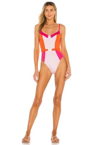 Solid & Striped Spencer One Piece in Cantaloupe, Lollipop & Cloud Pink from Revolve.com | Revolve Clothing (Global)