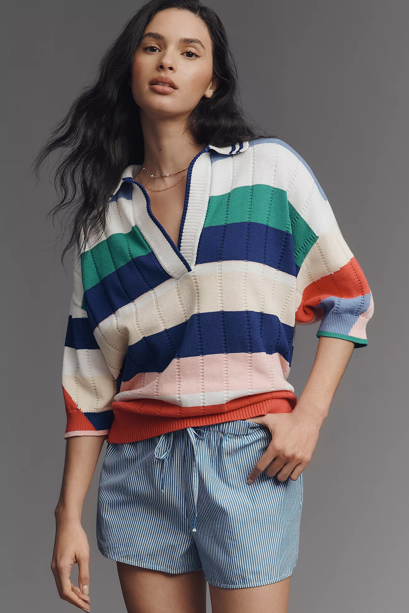 Maeve Collared V-Neck Short-Sleeve Rugby Sweater | Anthropologie (US)