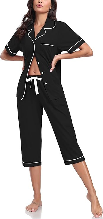 COLORFULLEAF 100% Cotton Women's Pajama Sets Short Sleeve Capri Pajamas for Women Set Button Down... | Amazon (US)