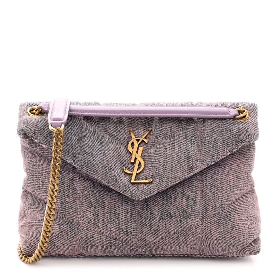Denim Quilted Small Loulou Puffer Monogram Chain Satchel Bleached Lilac | FASHIONPHILE (US)