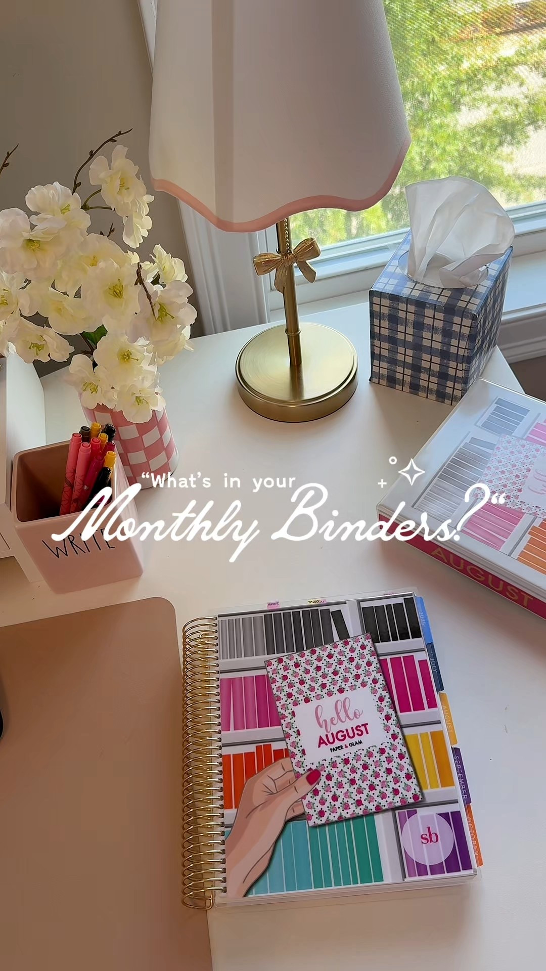 🩷₊˚📔✩⊹
What’s I keep in my monthly planner binders…

I haven’t had time to move into my September one yet because, life 🤦🏻‍♀️, but this is the formula for every single one of my monthly binders. 

I’ve linked some of the supplies I use for these here.
Planner/Binder covers - custom made using the Paper and Glam Digital Sticker collection
Stickers - a combination of Paper & Glam + @Erin Condren sticker books 
Pens & Highlighters - @Pilot Pen of course 
Marker - @Sharpie 
Other supplies - @Amazon 
