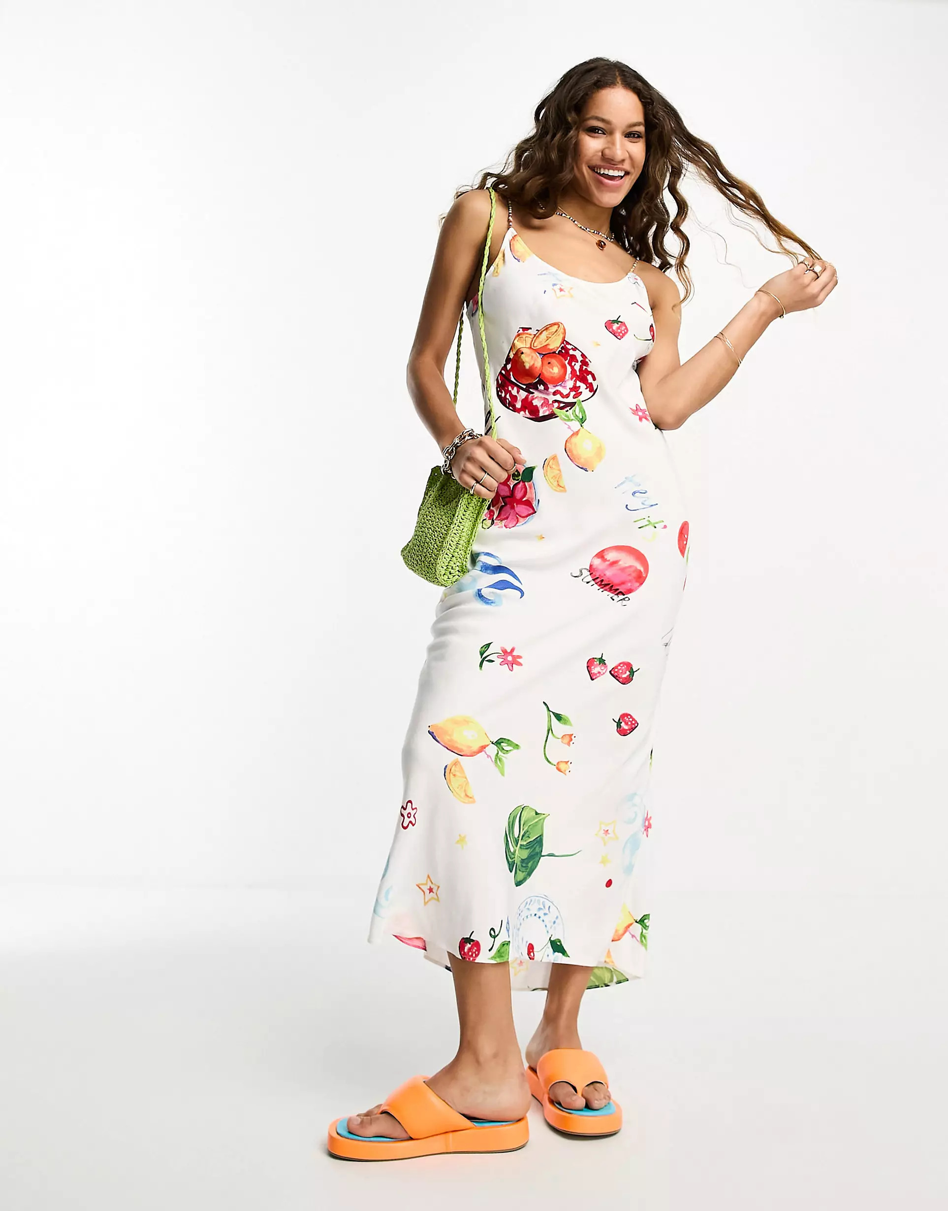 Damson Madder calypso print maxi slip dress in white | ASOS (Global)