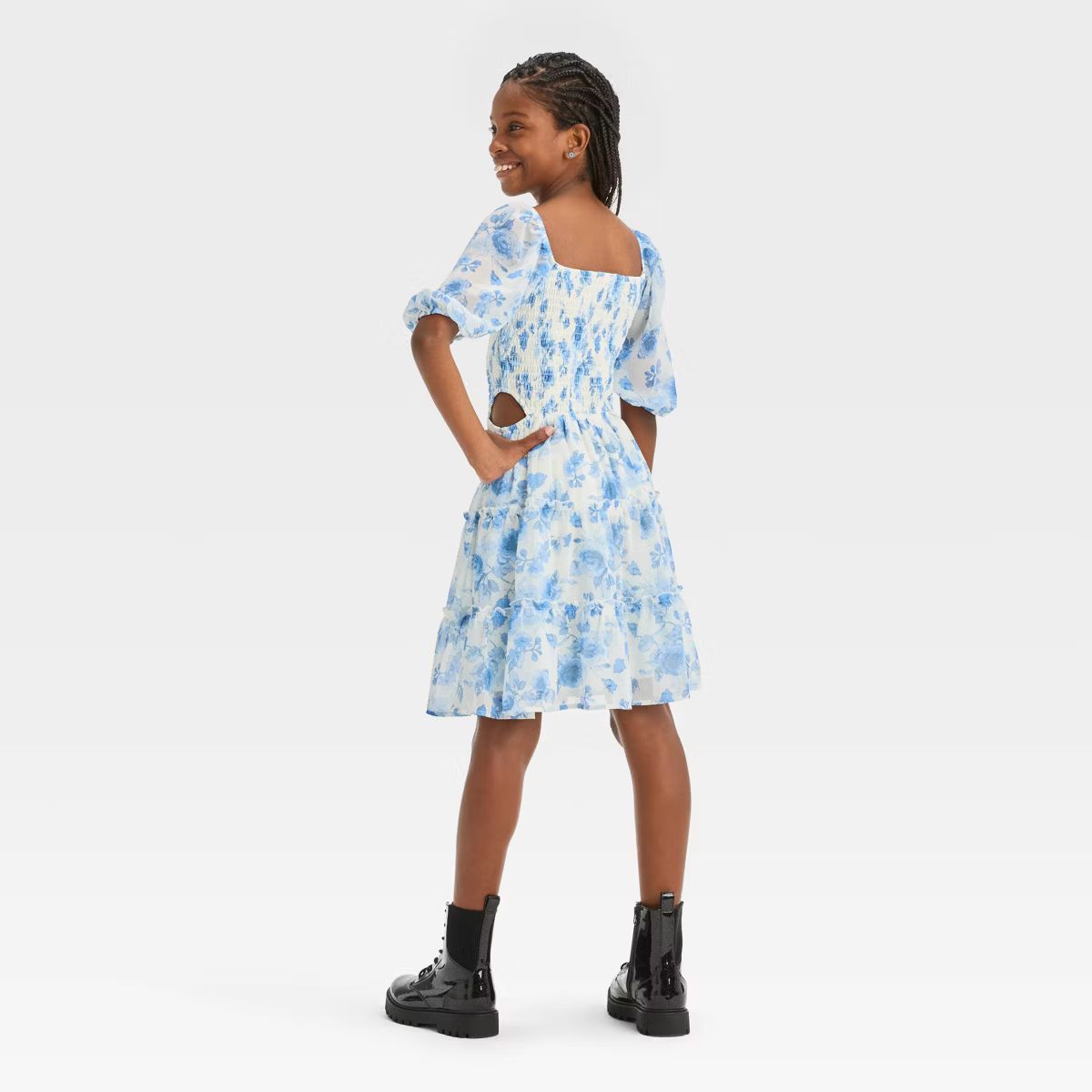 Girls' Smocked Bodice Cut Out Chiffon Dress - art class™ | Target