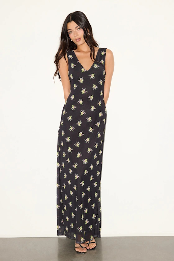 Earhart Black Multi Floral Mesh Maxi Dress | black maxi dress black dress maxi | Lulus