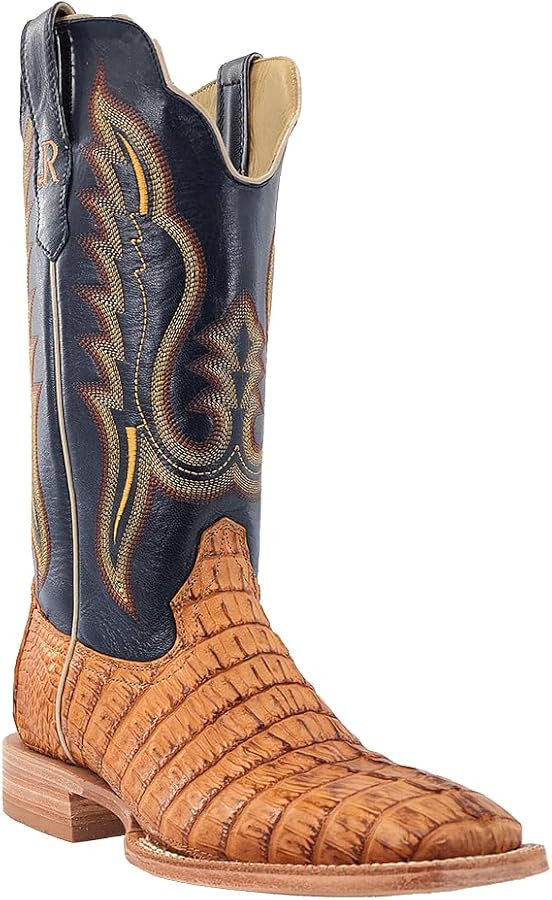 Men's R. Watson Saddle Hornback Caiman Tail, Navy Goat Exotic Cowboy Boots RW3010-2 | Amazon (US)
